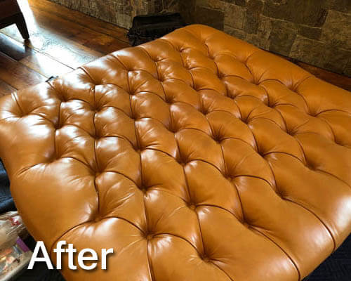 Tufted Leather Ottoman After Restoration